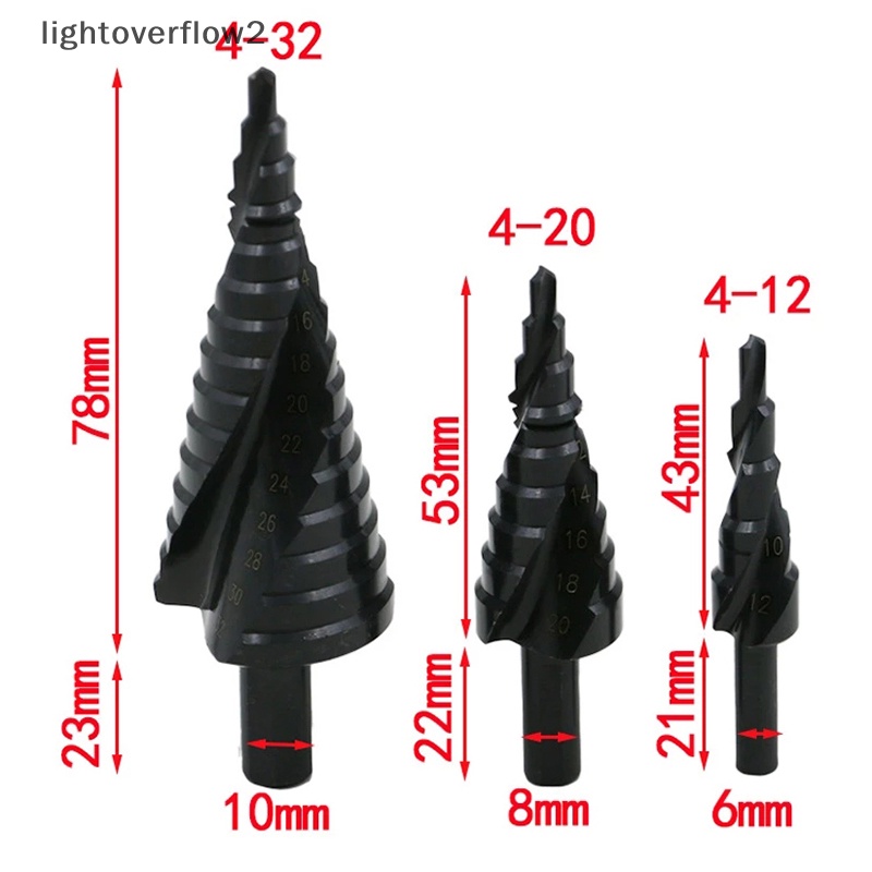 [lightoverflow2] 3pcs/set 4-32MM HSS Cobalt Stepped Drill Bit Set Lubang Spiral Nitrogen [ID]