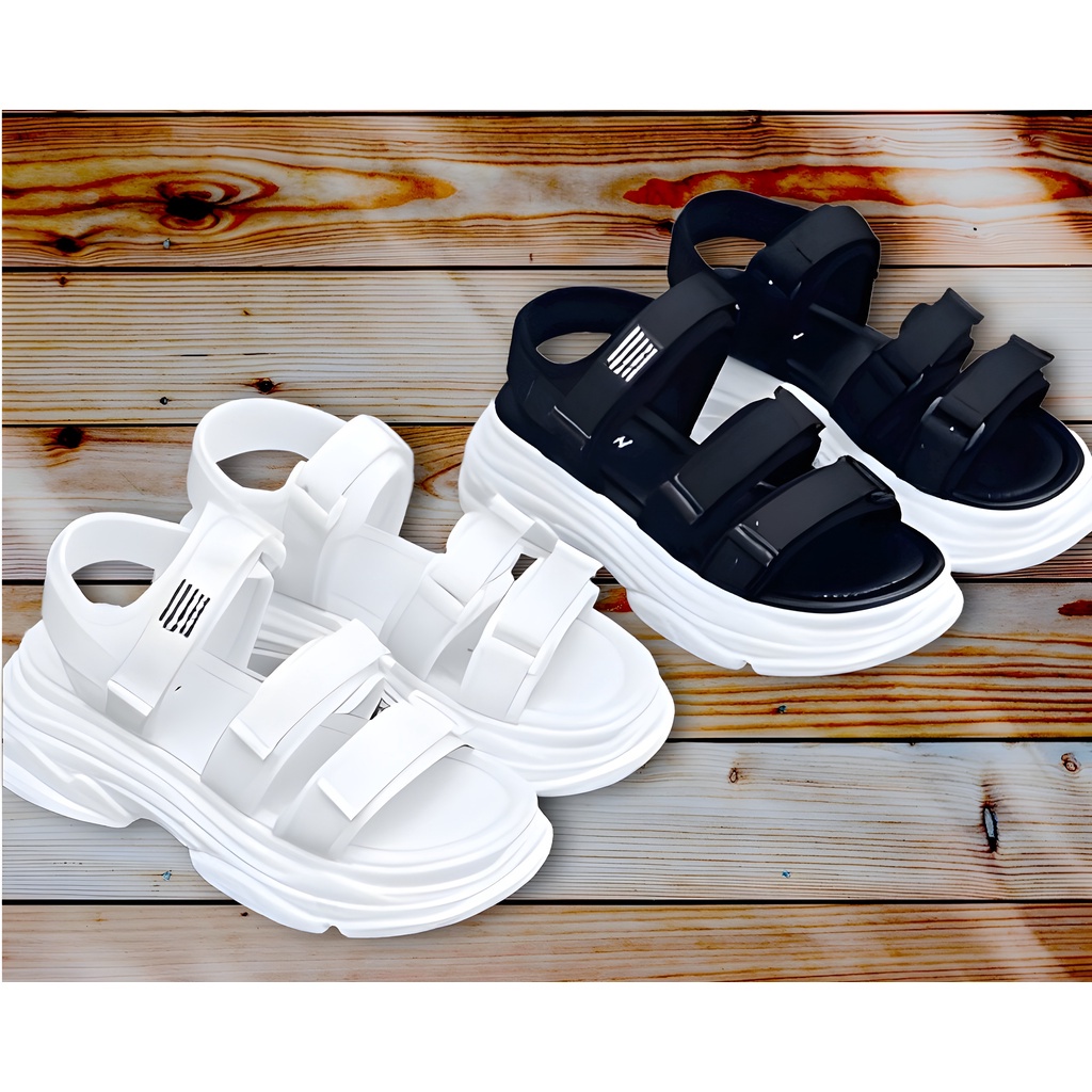 Sandal Wanita Slop Tali Gunung Korean Style Selop Tinggi Hitam Putih Polos Gaya Korea Sol Tebal - Cladiva FSH148