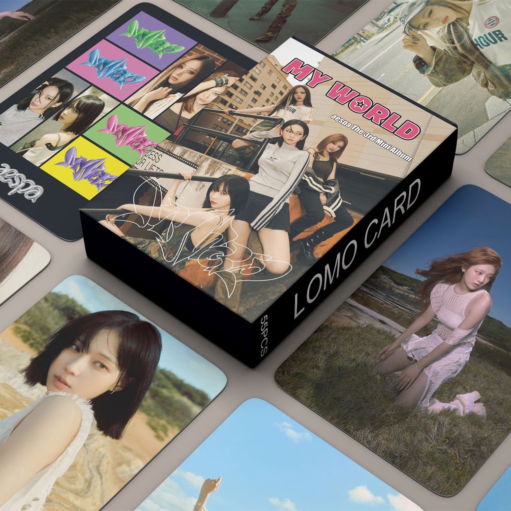 55pcs/box AESPA Mini 3rd Album MY WORLD Photocards Series KARINA NINGNING GISELLE WINTER Kartu Lomo Kpop Postcards