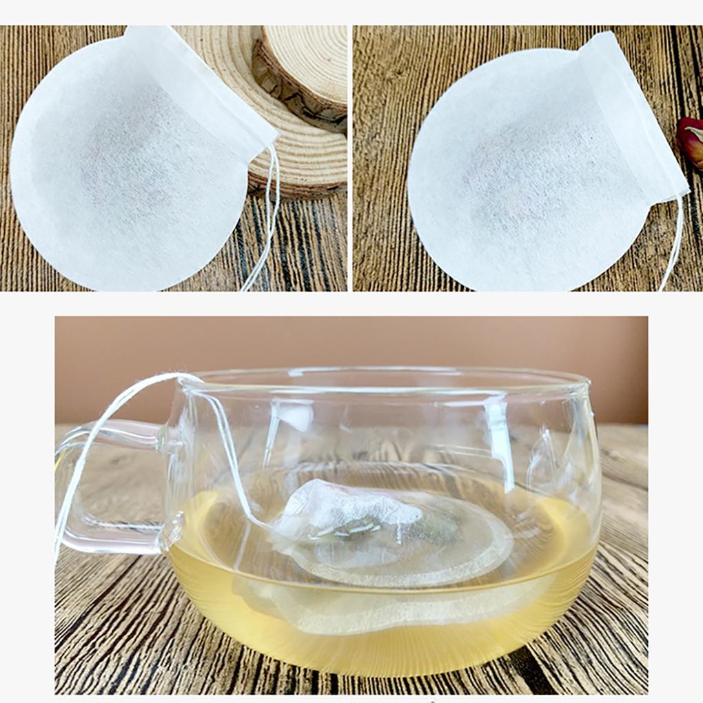 100pcs Kantong Filter Teh Kosong Tea Bag Bulat Kosong Sekali-off Serut Filter Bag Kopi Loose Leaf Tea Infuser Paper