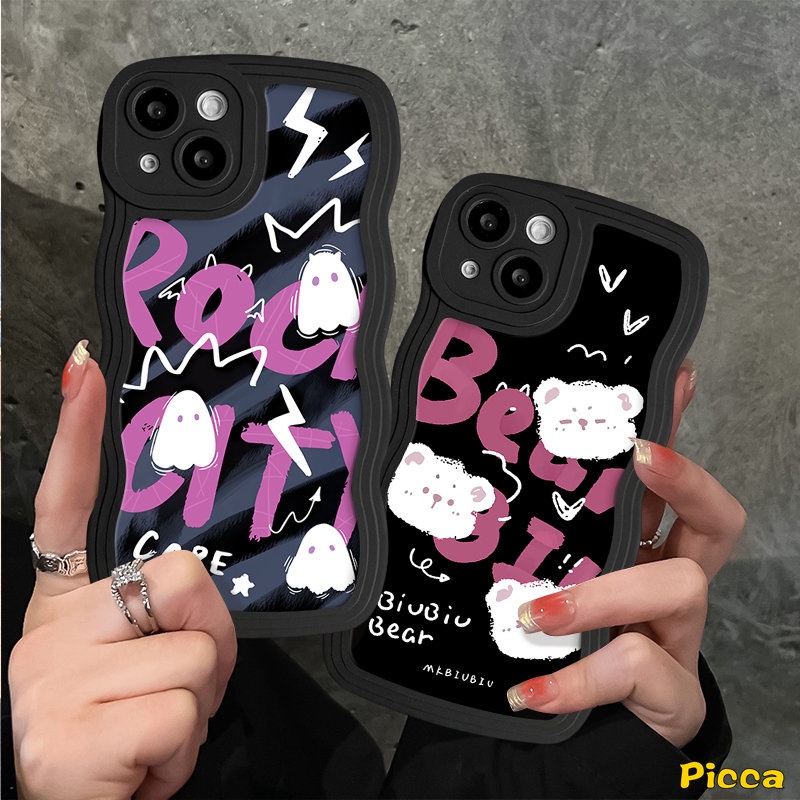 Case Untuk Redmi Note9 9s 8 11 10 Pro 10s 11s Redmi 12C 10C A1 9A 9 9T 10 10A 9C A1+POCO M3 X3 NFC Pro Mi 11T Pro Kartun Beruang Hantu Lucu Monster Kecil Huruf Wavy Edge Sarung Soft Cover