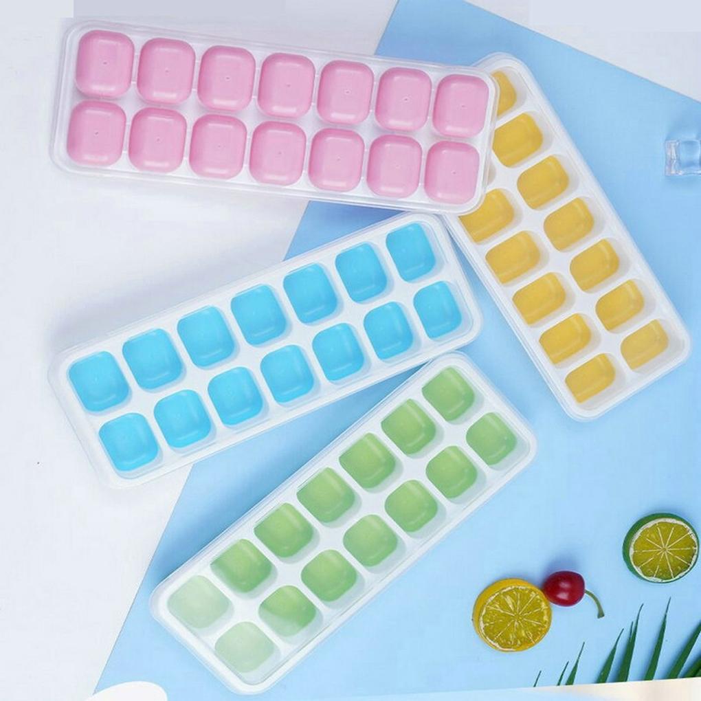 Pp PET Es Batu Tray Warna Solid Disegel Tidak Berbau 14kisi DIY Non-stick Bar Club Ice-cube Cetakan Aksesoris Dengan Tutup