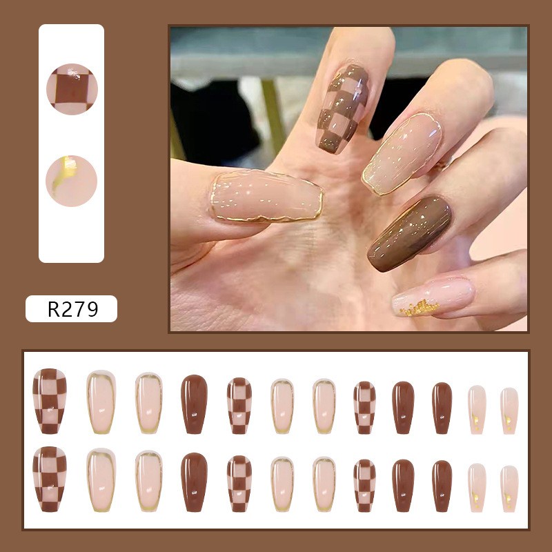 R279 24pcs Kuku Palsu Kuku Palsu Buatan Matte French Nail