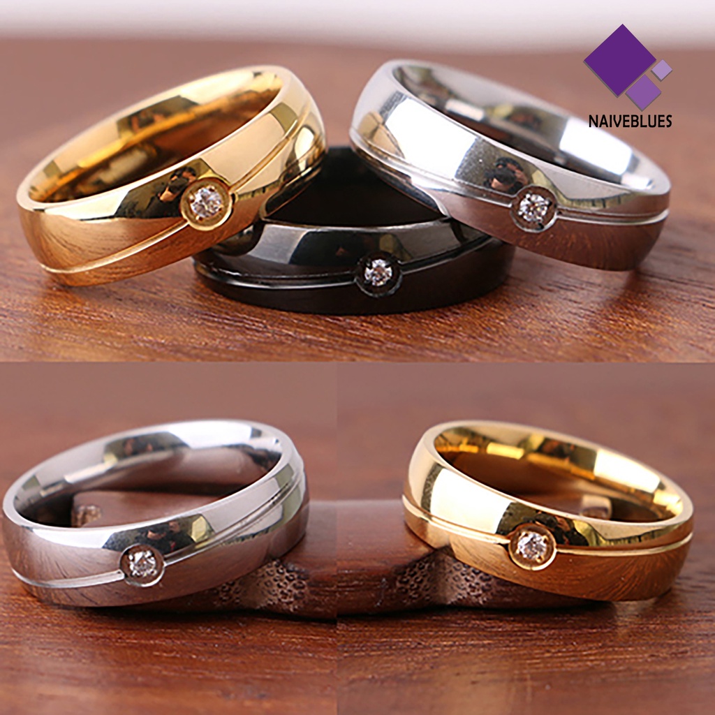 &lt; Naiveblues &gt; Cincin Kawin Fashonable Perhiasan Hadiah Baja Titanium Unisex Band Ring Pesta