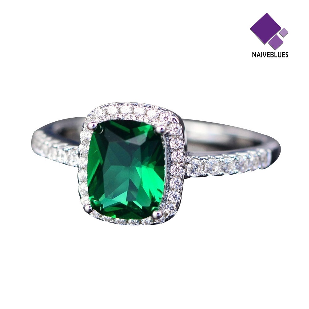 &lt; Naiveblues &gt; Cincin Tunangan Lamaran Berlian Imitasi Batu Permata Imitasi Persegi Bergaya