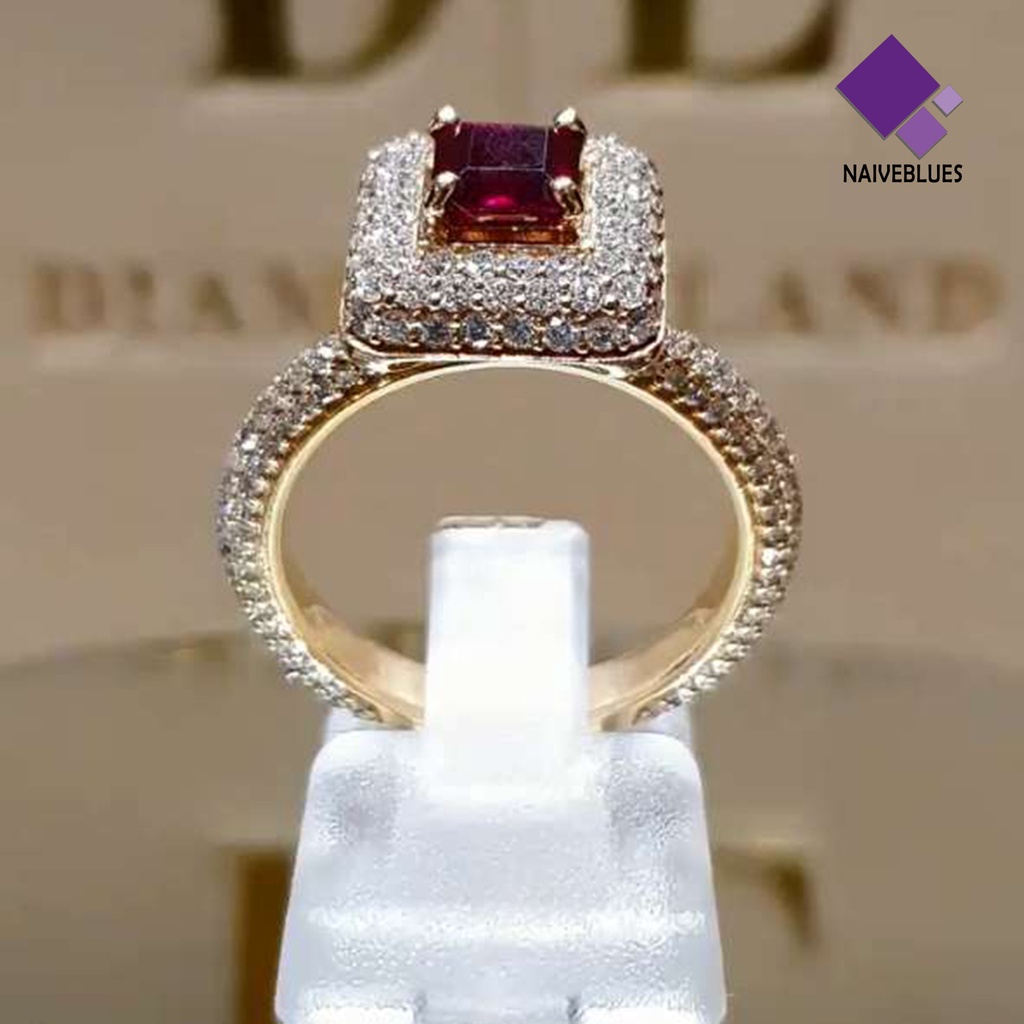 &lt; Naiveblues &gt; Cincin Penuh Berlian Imitasi Bertatahkan Indah Jari Band Perempuan Fashion Hadiah Untuk