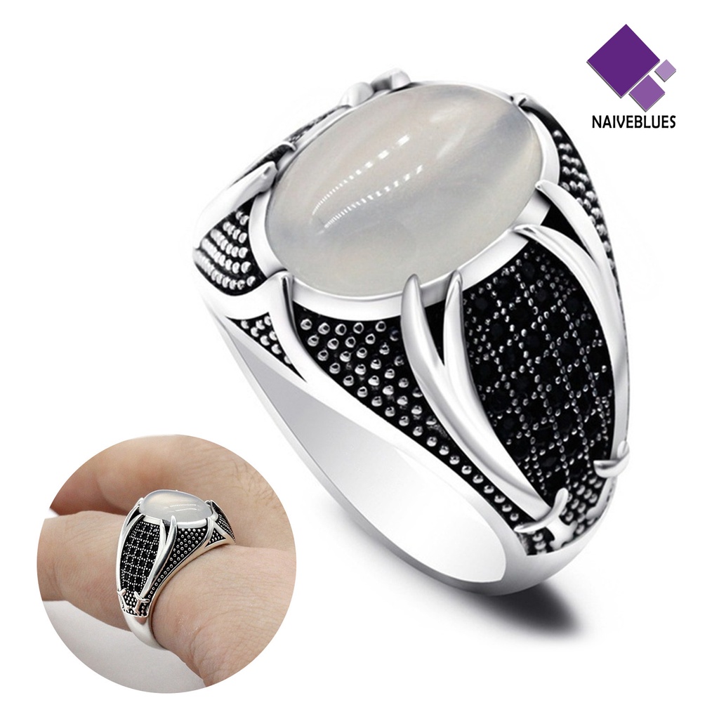 &lt; Naiveblues &gt; Cincin Pria Retro Hias Berlian Imitasi Alloy Pria Vintage Double Finger Ring Untuk Pesta