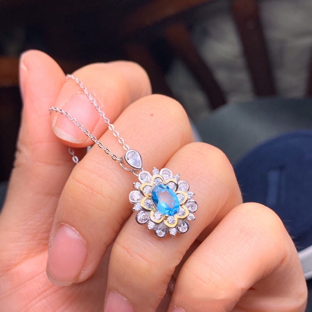 Goldkingdom Fashion Perhiasan Aksesoris Ready Stock Sky Blue Topaz Kalung Darah Burung Merpati Ruby Terbuka Cincin Gadis