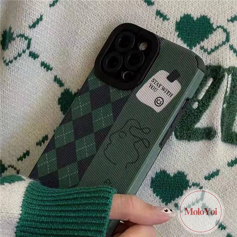 IPHONE Houndstooth Case Ilustrasi Wajah Artistik Kompatibel Untuk Iphone7 8 Plus11 14 12 13 Pro Max 7Plus XR XS X Max 11 Pro Max Tekstur Kulit Mewah Shockproof Tpu Cover