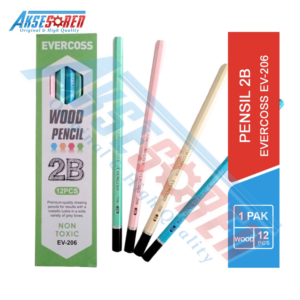 

Pensil 2B Wood Evercoss [EV-206/1 Pack] / Pinsil Alat Tulis Ujian Komputer Asli / Pencil 2 B Gambar Menulis 1 Pak