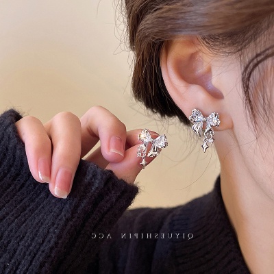 6pcs/set Bow Butterfly Stud Earring Set Anting Perak Kristal Mewah Untuk Aksesoris Perhiasan Wanita