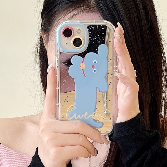 【Ice Cream Mirror】Soft Case IPhone 11 12 13 14 Pro Max Women's Gift Cute Blue Pet Puggy Dog Clear Phone Case Make up