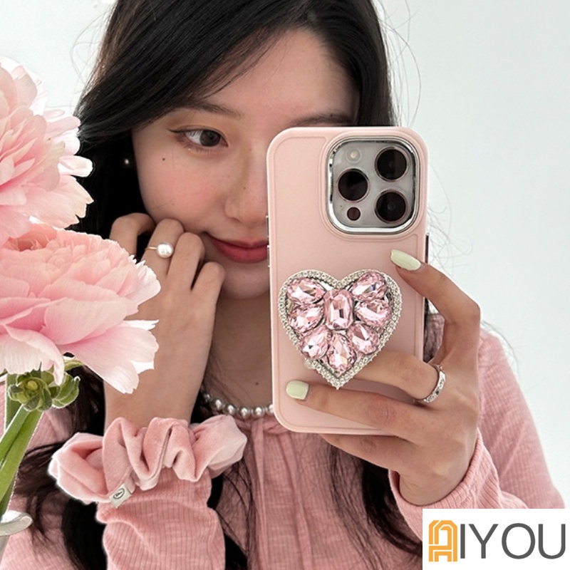 IPHONE Bling Bling 3D Heart Diamond Phone Case Untuk Iphone14 7 8plus11 12 13 14 Pro MAX 12Pro X XR XS MAX SE 2020 2022 Case Matte Permen Cair Silikon Lembut Pelindung Shockproof Back Cover