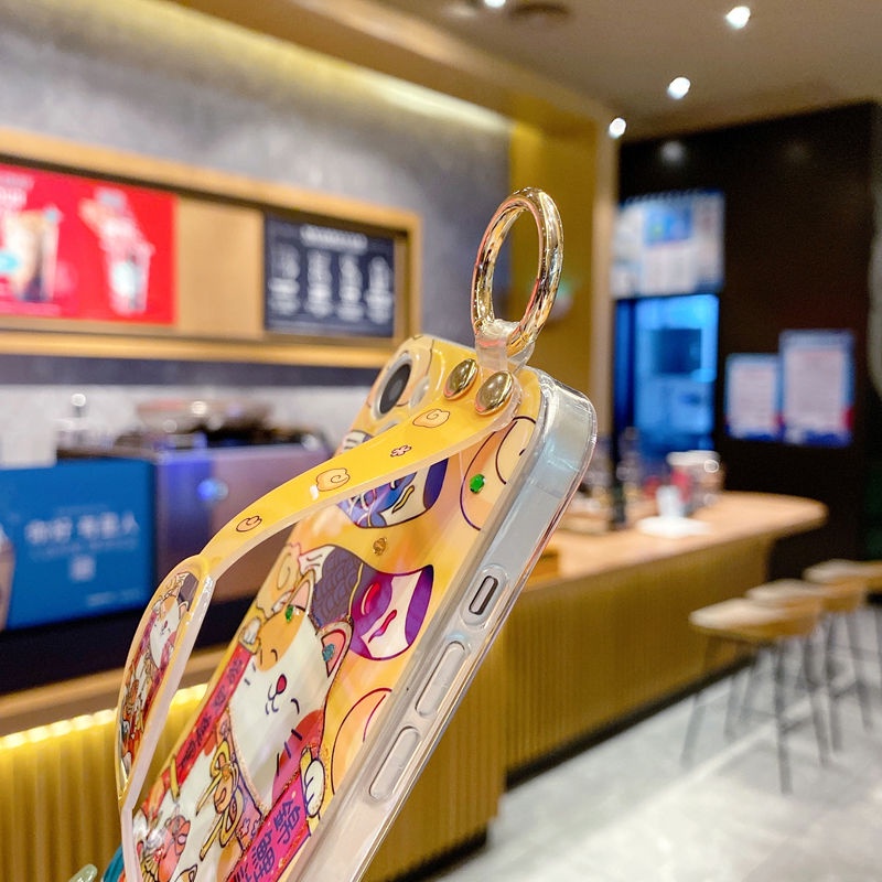 IPHONE Zhaocai Cat Dropstick Wrist Strap Crossbody Desain Phone Case Kompatibel Dengan Iphone12 13 14 11 Pro Max X Xs Max Xr Hhgtr