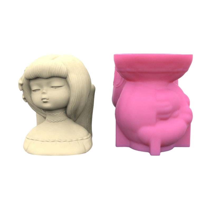 Siy Cetakan Silikon Gadis Rambut Pendek Flower Girl Planter Mold Cetakan Resin Pot Bunga