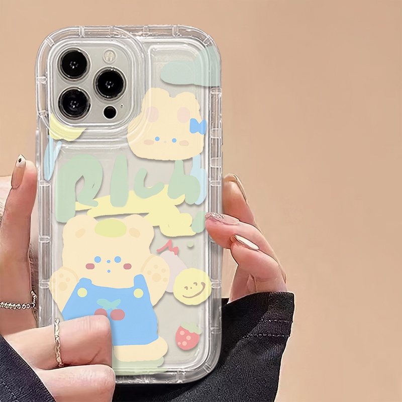 IPHONE Cute Bear Soft Phone Case Kompatibel Untuk Iphone14 13 11 12 Pro XS Max X Xr7 +8 Plus Casing Transparan TPU Silikon Shockproof Cover