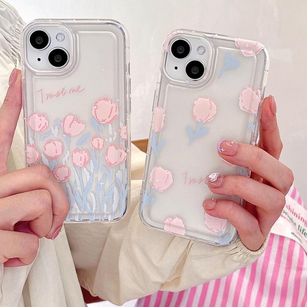 Casing IPhone Kompatibel Untuk IPhone 14 Pro Max Retro Pink Tulip Iphone13/13Pro Ip12/12 Pro Max IPhone 11x XS XR 7 8 Plus Classic Soft TPU Back Phone Cover