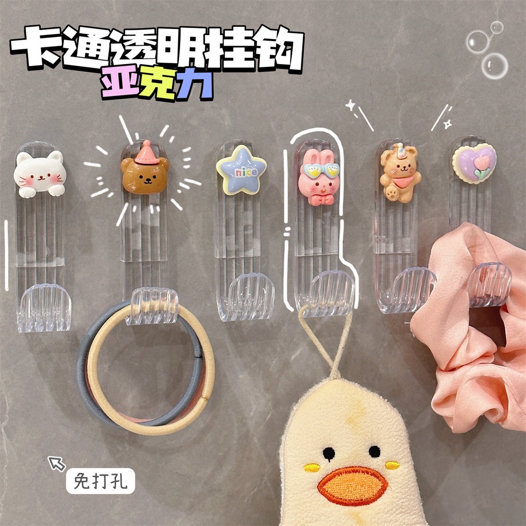 Hook Sanrio Kait Akrilik Transparan Kait Dinding Berperekat Aksesori Penyimpanan Kamar Mandi Gantungan Tanpa Lubang Kartun Cinnamoroll Kuromi My Melody