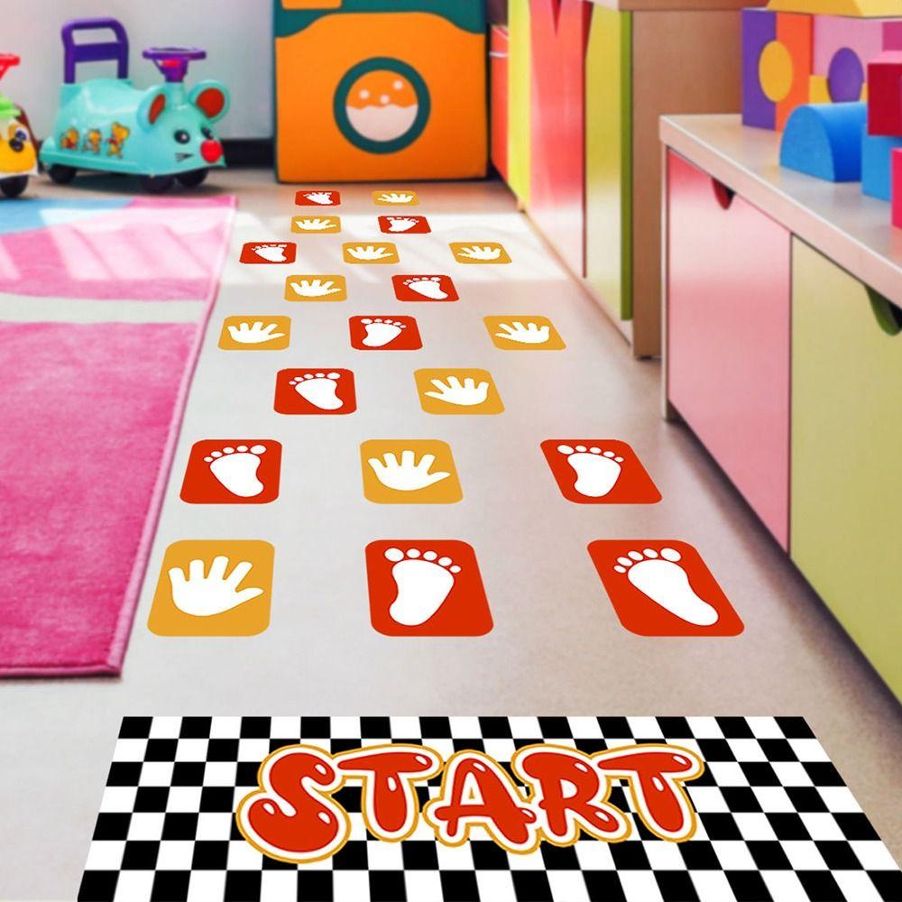 R-FLOWER Hopscotch Game Removable Dekorasi Rumah Gambar Tangan Dan Kaki Orang Tua-Anak