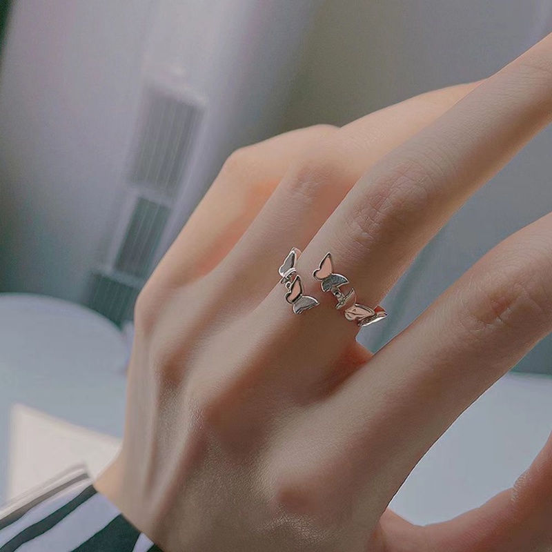 Papaozhu Halus s925 Perak Terhubung Kupu-Kupu Terbuka Cincin Untuk Wanita Gadis Korea Lucu Rings Adjustable Fashion Jari Manset Perhiasan Hadiah