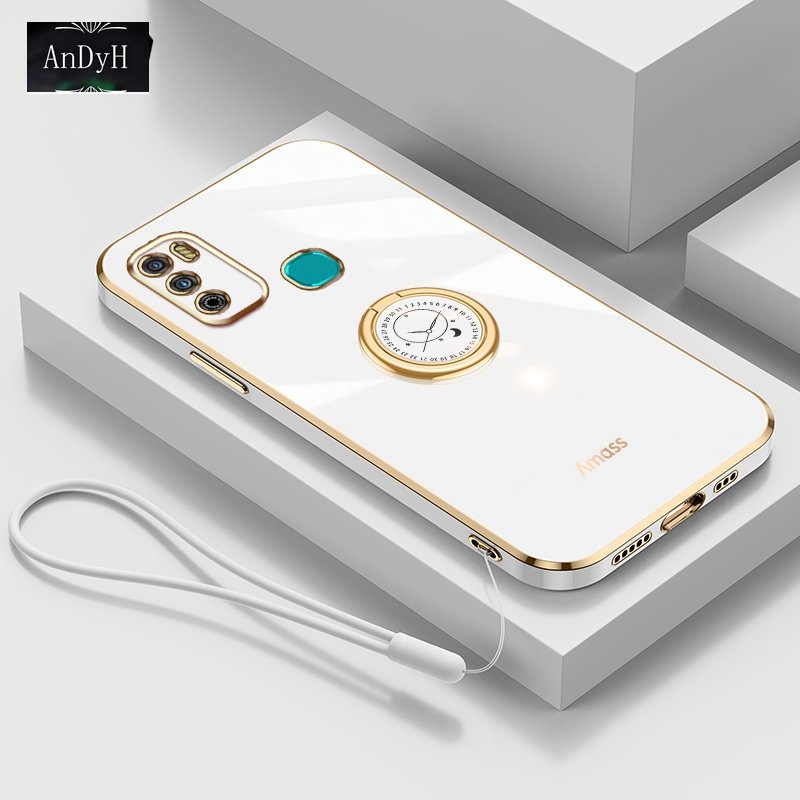 Andyh Casing Ponsel Silikon Ultra Tipis Untuk Infinix Hot9Play X680 X680B X680C X655 X655C X655D Deluxe Fall Protection Gold Band Dengan Jam Cincin Dan Lanyard Gratis