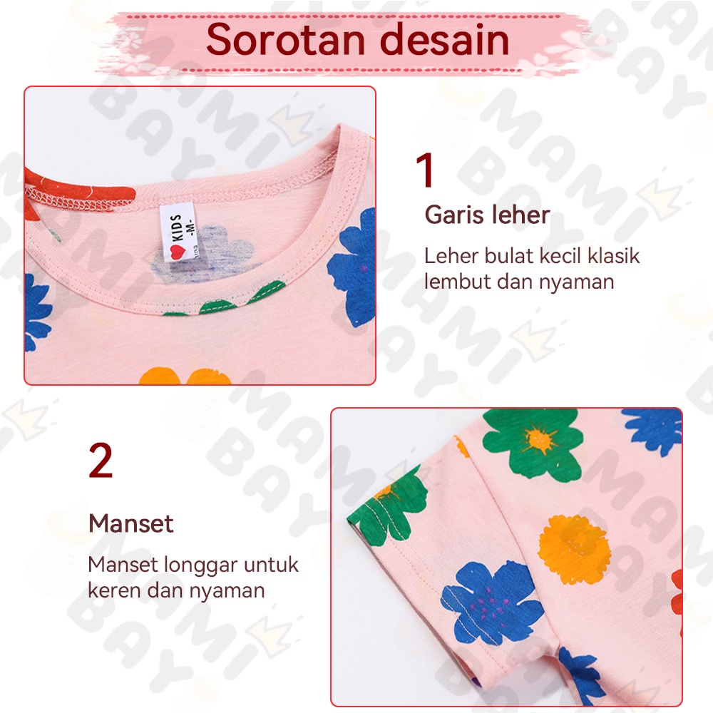 OKEYI Set Piyama Lengan Pendek Anak Motif Bunga Pajamas/Baju Tidur Anak Bayi