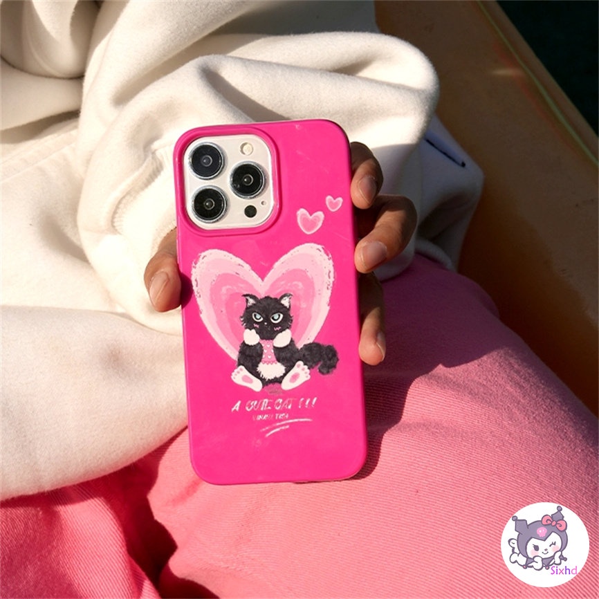IPHONE Kompatibel Untuk Iphone14 13 12 11 Pro Max SE 2020 X Xr Xs Max8 7 6Plus Rose Pink Cute Love Cat Silicone Phone Case Lembut Anti Jatuh Pelindung TPU Cover XJJJJ