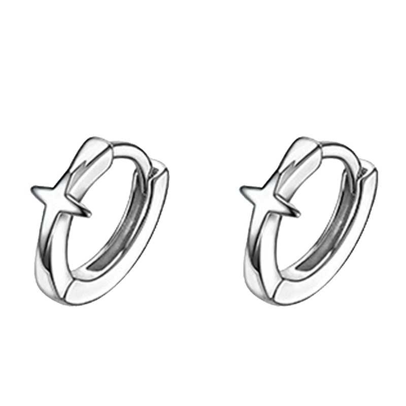 Warna Perak Perhiasan Baru Sederhana Empat-Ponted Cross Star Earrings Untuk Gadis Wanita Fashion Indah Aksesoris Pesta