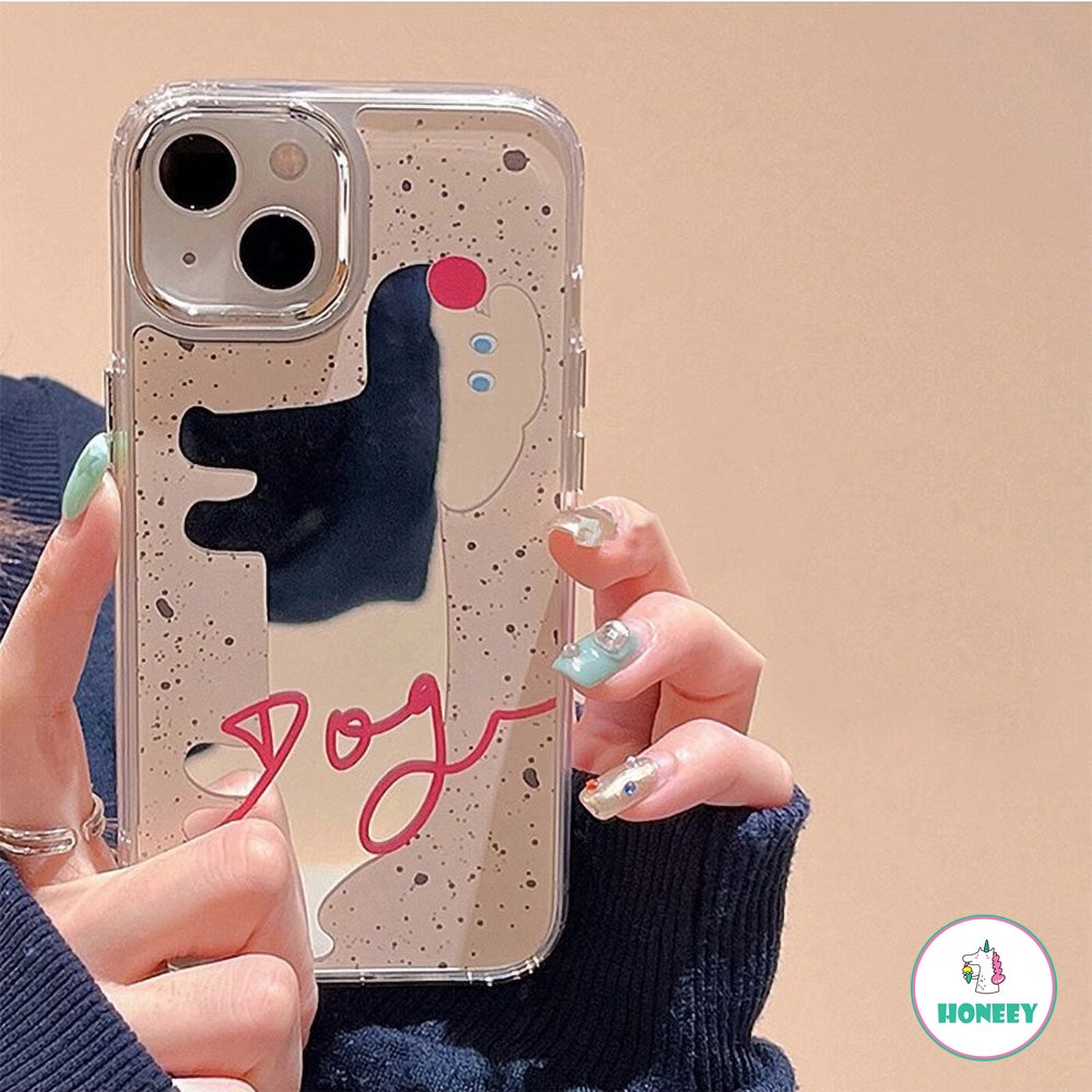 Luxury Mirror Ink Graffiti Dog Lucu Puppy Art Phone Case Untuk Iphone11 12 13 14 Pro Max Case iPhone 11 XR XS Kartun Lucu Plating Soft Cover