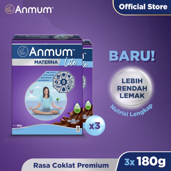 Anmum Materna Lite Susu Nutrisi Ibu Hamil Rendah Lemak Cokelat 3 x 180g
