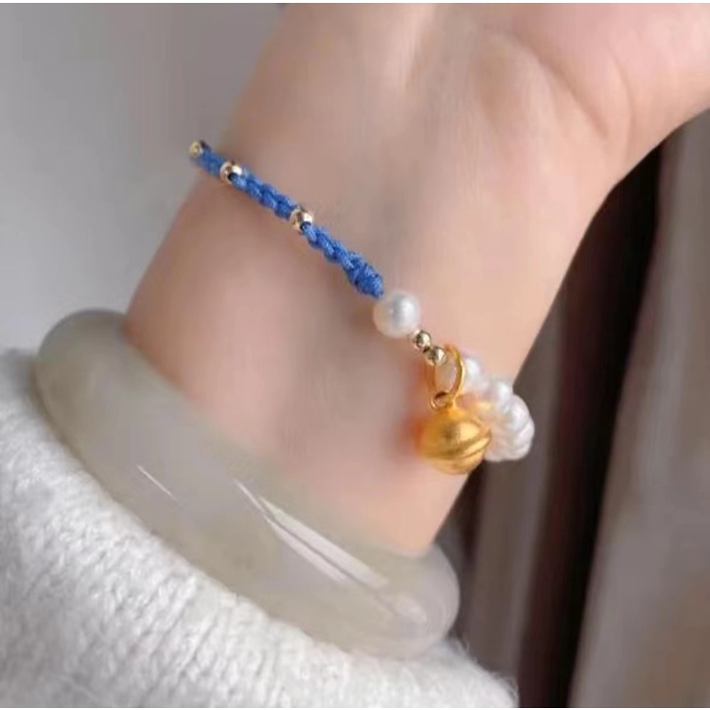 2023model Baru Klein Biru Bell Dikepang Tali Mutiara Gelang Trendi Perempuan Cantik Semua Pertandingan Tangan