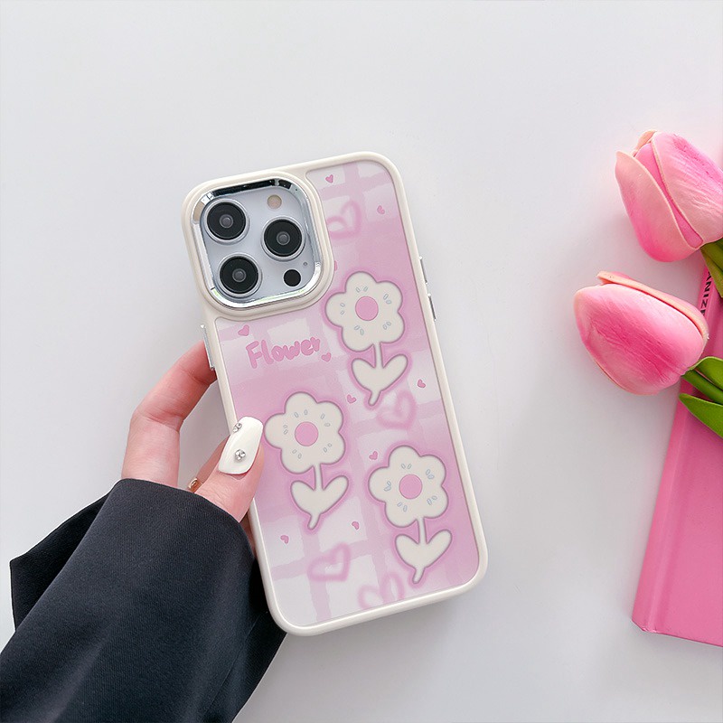 Pink Hollow Love Flower Soft Silicon Case HP iP iPhone 12 13 14 Pro Max 11 Girl Woman FTD Casing Apple