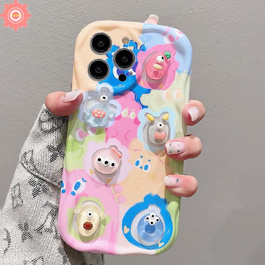 Casing DIY Tepi Melengkung Bergelombang 3D Untuk Realme C53 C31 C12 C25 C35 C33 C21Y C11 C15 C20 C55 5 7i 5i 5s 6i 9i C25s C25Y C30 C17 C21 C3 Boneka Kartun Beruang Kelinci Lucu Monster Soft Cover