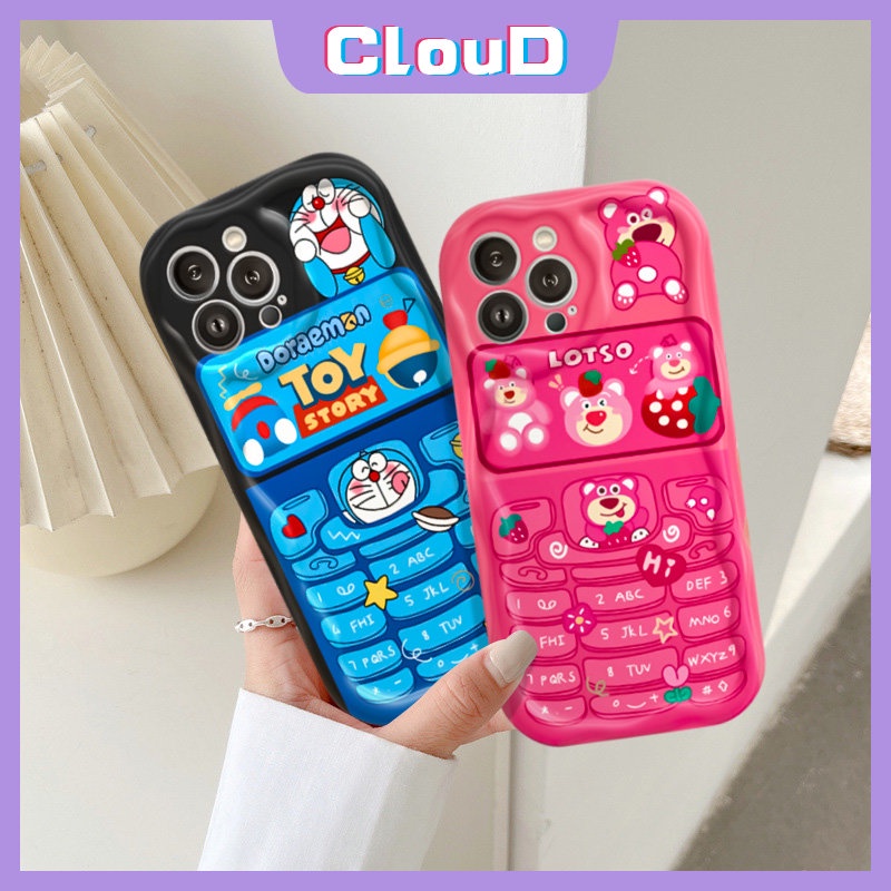 IPHONE Casing Tombol Telepon Toy Story Kartun Kompatibel Untuk Iphone11 14 12 13 Pro Max XR 7 8 6s 6 Plus X 7Plus XS Max SE 2020 3D Wavy Curved Edge Lembut Cute Strawberry Bear Manyo Cover