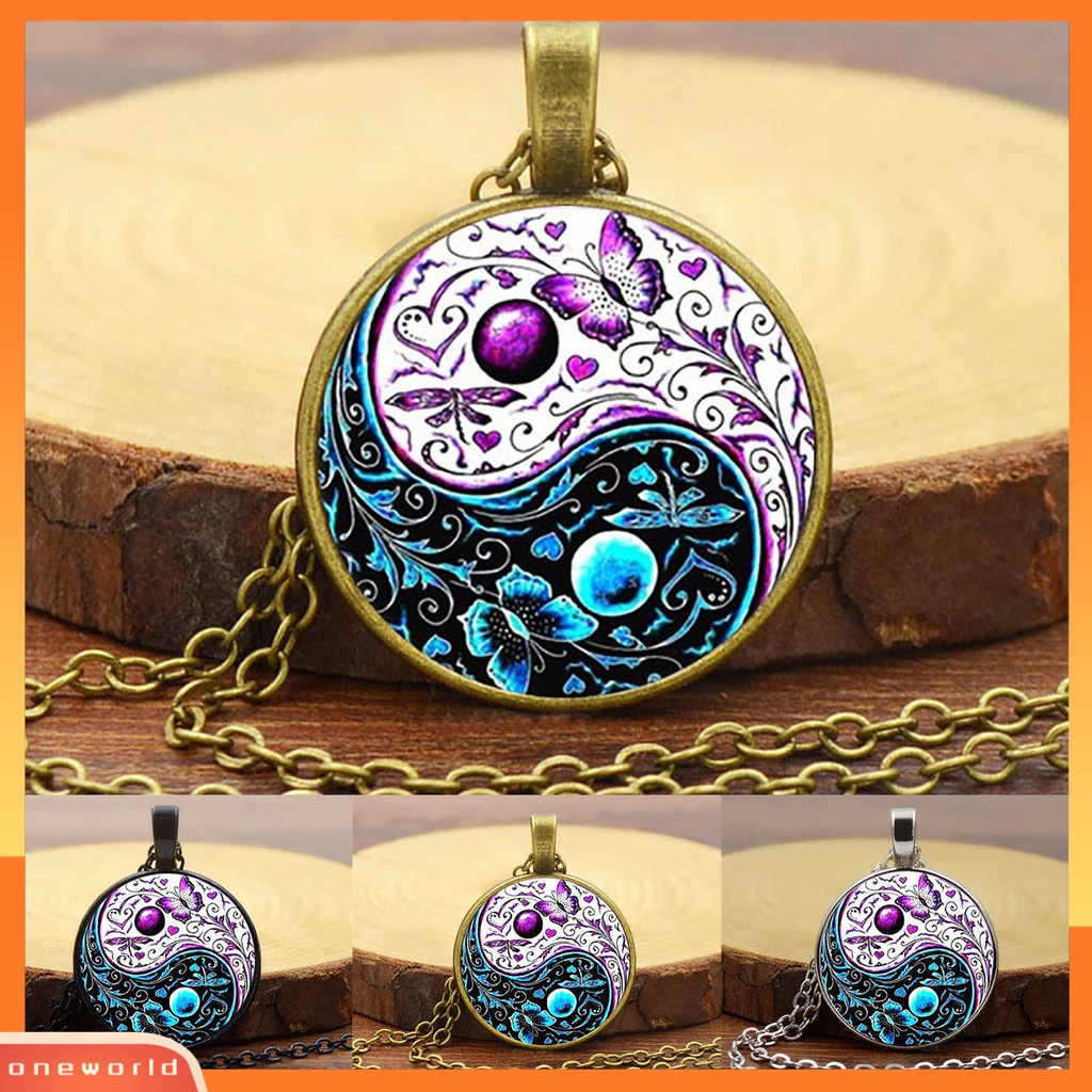 [ONE] Tai Chi Liontin Unisex Kalung Gaya China Fashion Jewelry Kalung Sweater Motif Kupu-Kupu Dua Warna Untuk Halloween