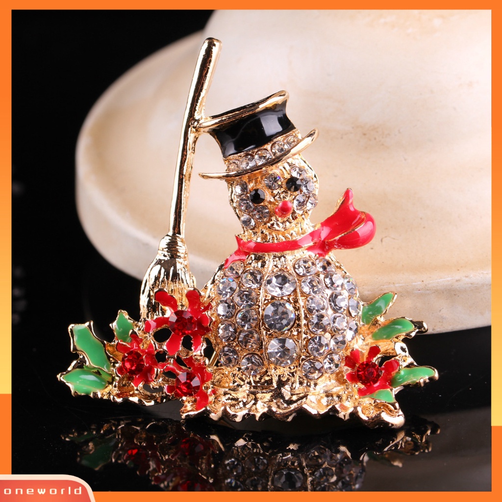 [ONE] Bros Pin Snowman Bentuk Dekorasi Perhiasan Berlian Imitasi Mengkilap Indah Bros Hadiah Natal