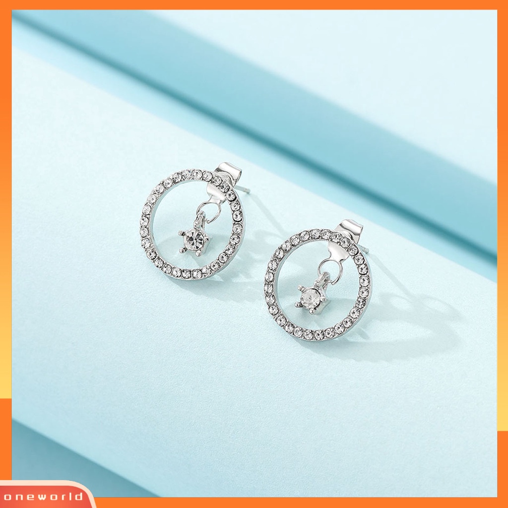 [ONE] 1pasang Anting Pejantan Geometris Bulat Dilepas Liontin Elegan Warna Perak Berkilau Berlian Imitasi Drop Earrings Fashion Perhiasan
