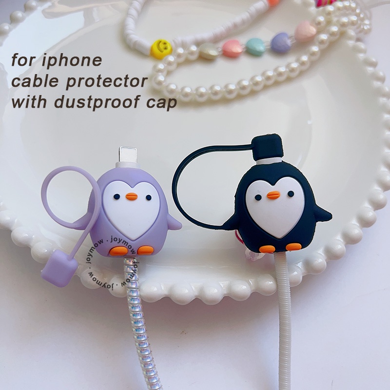 Cute Penguin Pelindung Kabel Penutup Kabel Cas Anti Putus Dengan Tutup Tahan Debu Untuk IP