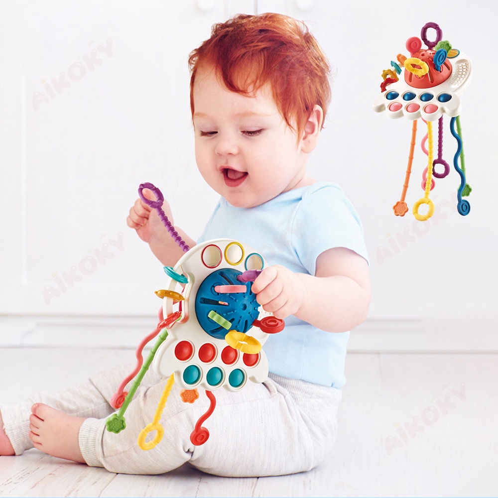 Aikoky Mainan Gigitan Bayi Pop It Teether Bayi Bentuk Gurita Mainan Baby