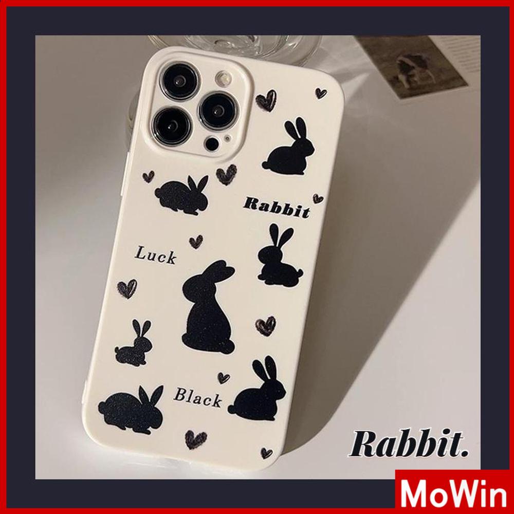 Case iPhone 14 Pro Max iPhone Case Cream Glossy Soft CaseTPU Tahan Guncangan Kamera Case Perlindungan Lucu Hitam Kelinci Kompatibel dengan iPhone 13 Pro Max 12 Pro Max 11 Xr Xs Max 7Plus 8Plus