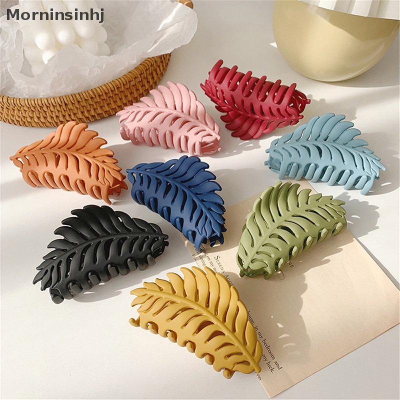 Mornin Fashion Bentuk Daun Warna Solid Hair Claw Untuk Wanita Grab Clip Bun Aksesoris id