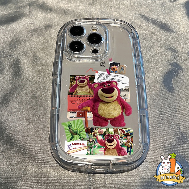 IPHONE Casing Kompatibel Untuk Iphone14 13 12 11 Pro Max X Xr Xs Max8 7 6 6s Plus SE 2020 Strawberry Bear Airbag Phone Case Bumper Bening Shockproof Menebal Silikon Penutup Pelindung