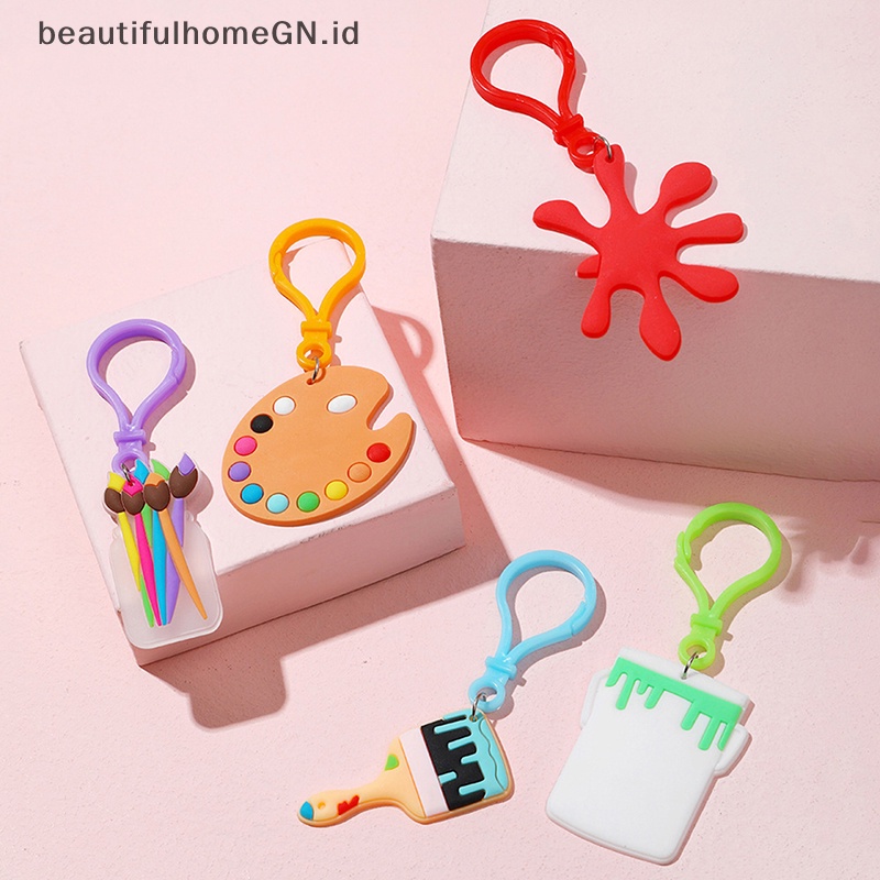 {Cantik} Kartun Paintbrush Palette Keychain Holder Key Rings Pvc Art Pendant Gantungan Kunci Tas Gantung Perhiasan Anak Hadiah Mainan~