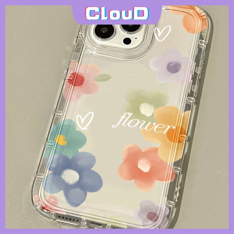 Coloful Lovely Love Heart Phone Case Kompatibel Untuk iPhone 7Plus 14 13 11 12 Pro MAX XR 7 8 6 6S Plus X XS MAX Bening Segar Bunga Lembut Tpu Shockproof Airbag Floral Back Cover