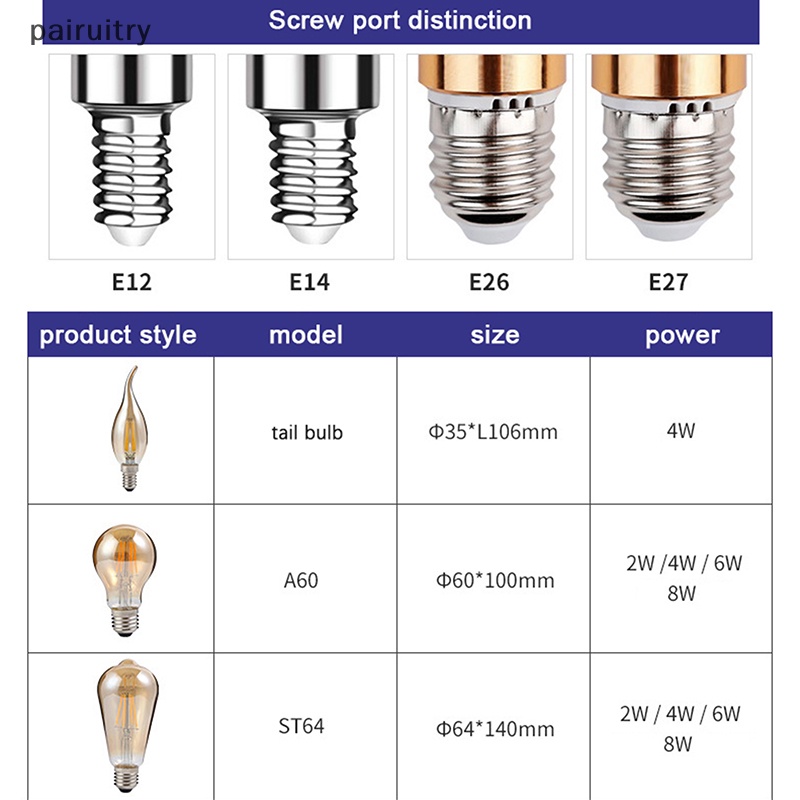 Prt Vintage Brown Tail Edison LED Retro Bulb C35 Bohlam Edison Suasana Gaya Hias Lampu Gantung Dekorasi Rumah Lampu Halloween PRT