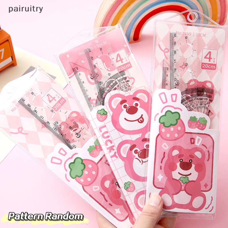 Prt 1Set Random Kartun Set Penggaris Matematika Gambar Kompas Alat Tulis Penggaris Set Isi Empat Papan Segitiga Untuk Perlengkapan Siswa Sekolah PRT