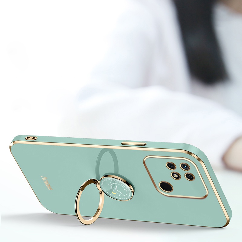 Andyh Casing Ponsel Silikon Ultra Tipis Untuk Xiaomi Redmi 9C 10A 10C Redmi10 Power Deluxe Fall Protection Gold Band Dengan Jam Cincin Dan Lanyard Gratis