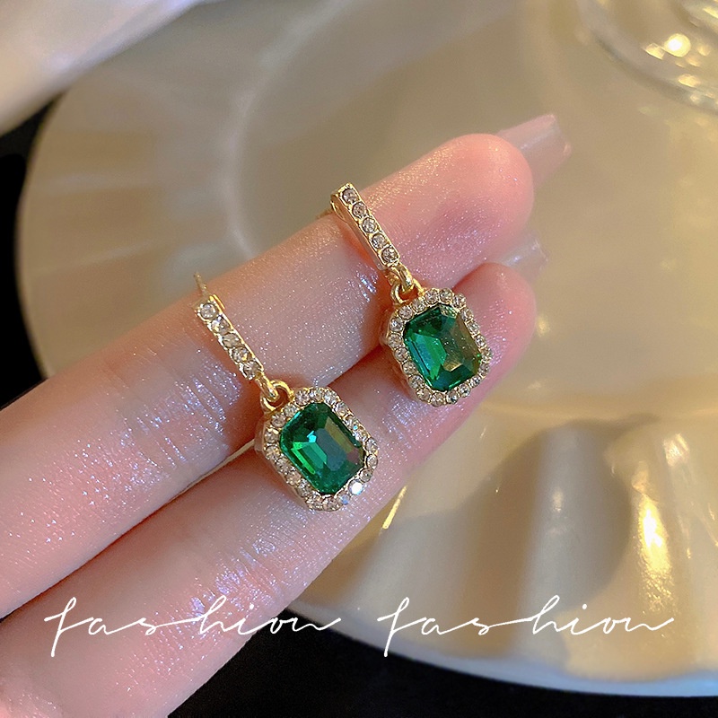 925 Perak Jarum Berlian Emerald Zircon Stud Earrings Fashion Desain Anting Aksesoris Wanita Hadiah