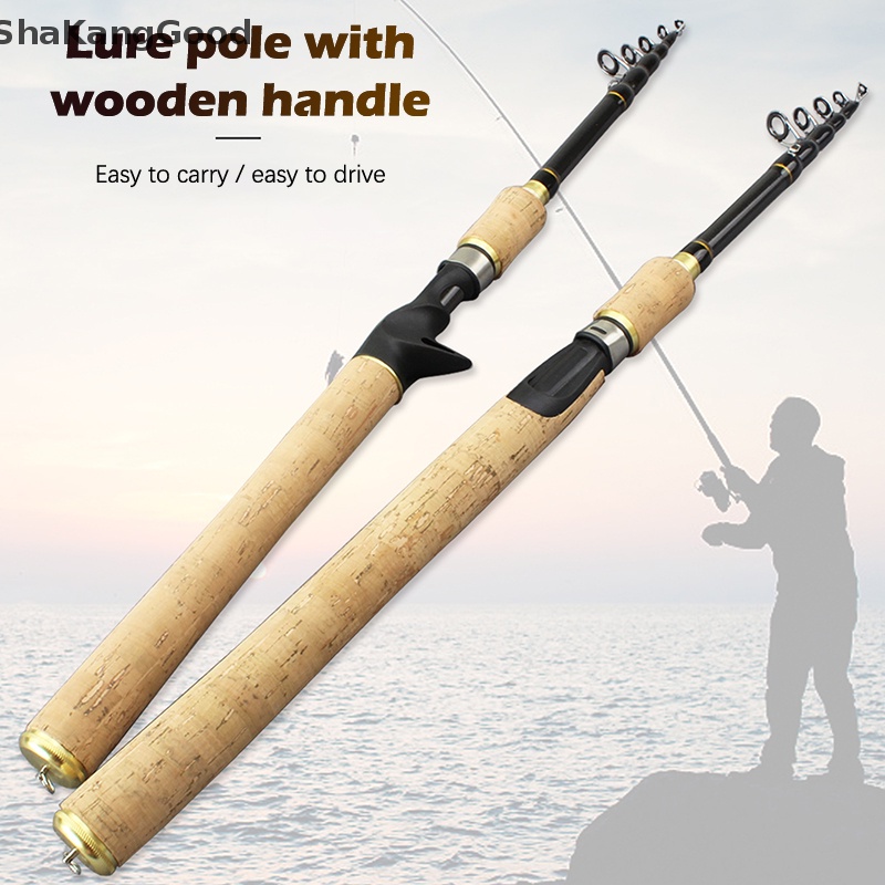 Skid 1.8m 2.1m 2.4m Spinning Fishing Rod M power Hard Telescopic Carbon Fiber Travel pole en handle SKK