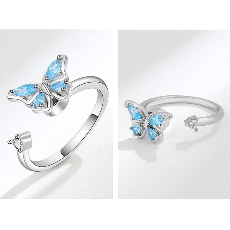 Retro Minimalis Warna Perak Terbuka Cincin Untuk Wanita Kepribadian Bulu Kupu-Kupu Adjustable Jari Cincin Gadis Perhiasan Hadiah